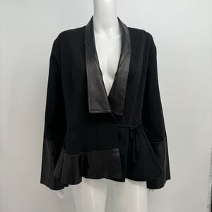 Womens Ivan Grundahl Blazer Cardigan Black Leather Stretch Fabric - Size XL